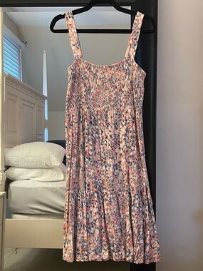 Smocked Floral Dress in Pink and Blue